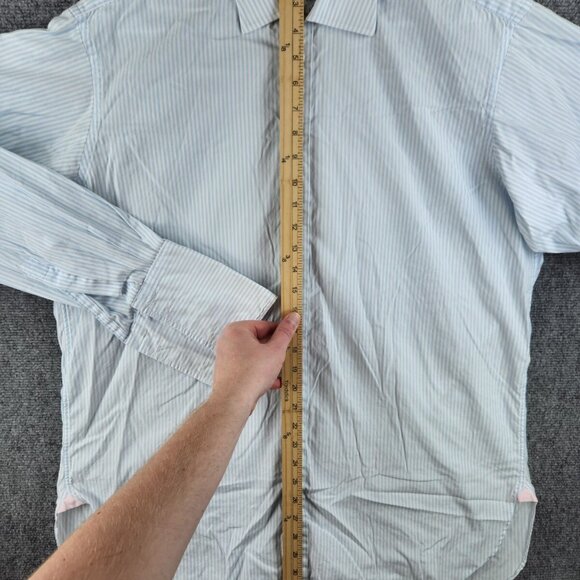 Thomas Pink Long Sleeve Button Up Cotton Ireland Blue Striped Superfine 17 34 - Picture 3 of 16